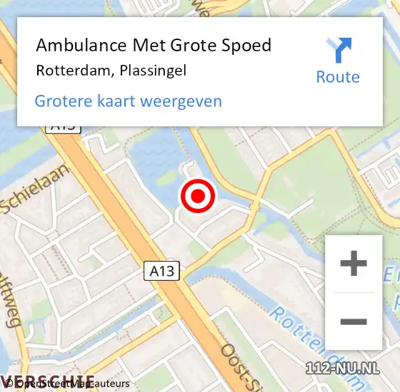 Locatie op kaart van de 112 melding: Ambulance Met Grote Spoed Naar Rotterdam, Plassingel op 20 oktober 2023 05:11