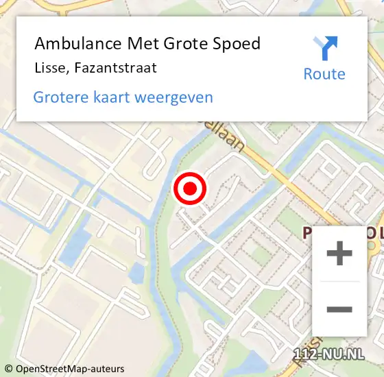 Locatie op kaart van de 112 melding: Ambulance Met Grote Spoed Naar Lisse, Fazantstraat op 20 oktober 2023 06:02