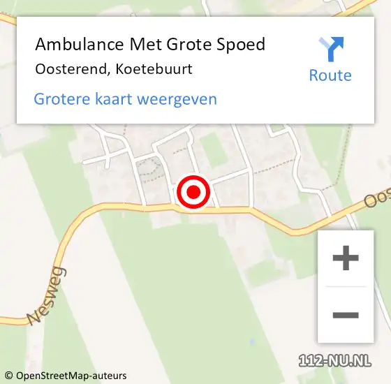 Locatie op kaart van de 112 melding: Ambulance Met Grote Spoed Naar Oosterend, Koetebuurt op 20 oktober 2023 06:05