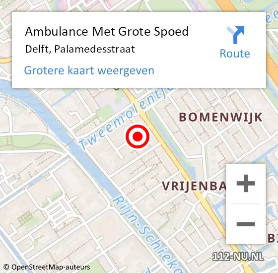 Locatie op kaart van de 112 melding: Ambulance Met Grote Spoed Naar Delft, Palamedesstraat op 20 oktober 2023 08:11