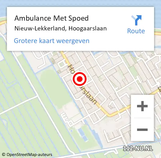 Locatie op kaart van de 112 melding: Ambulance Met Spoed Naar Nieuw-Lekkerland, Hoogaarslaan op 20 oktober 2023 09:04