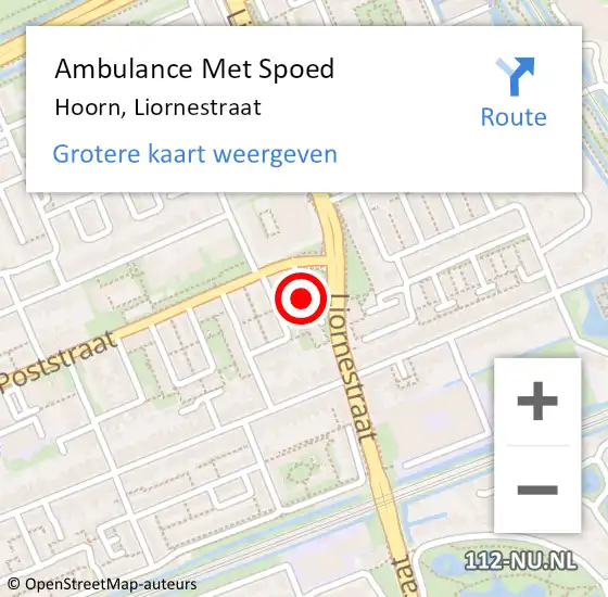 Locatie op kaart van de 112 melding: Ambulance Met Spoed Naar Hoorn, Liornestraat op 20 oktober 2023 09:08