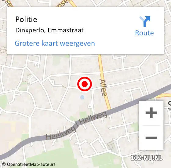 Locatie op kaart van de 112 melding: Politie Dinxperlo, Emmastraat op 20 oktober 2023 10:18