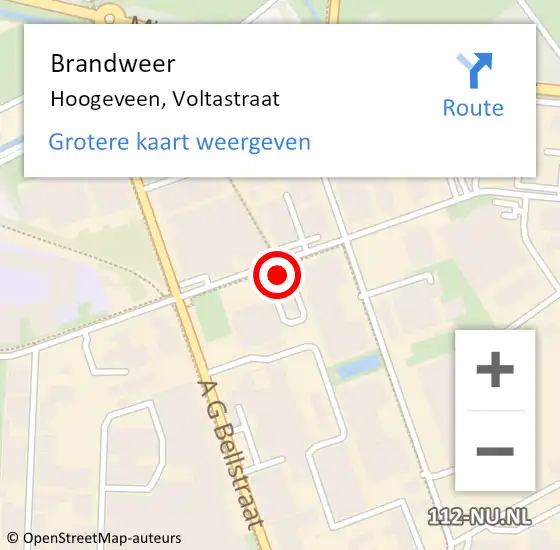 Locatie op kaart van de 112 melding: Brandweer Hoogeveen, Voltastraat op 20 oktober 2023 10:35