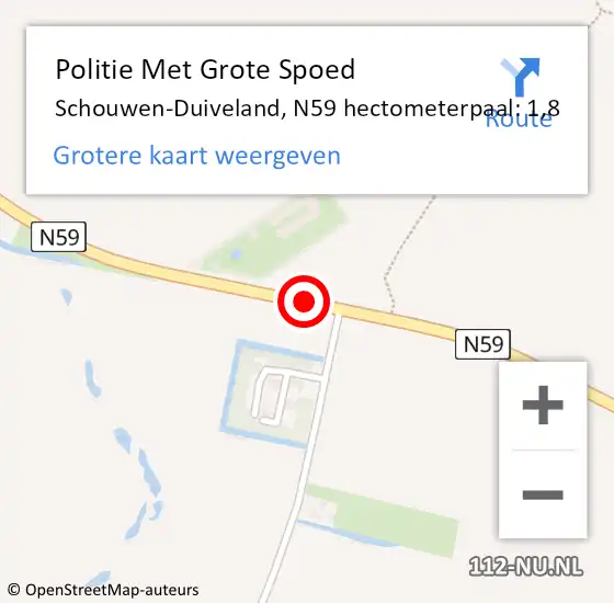 Locatie op kaart van de 112 melding: Politie Met Grote Spoed Naar Schouwen-Duiveland, N59 hectometerpaal: 1,8 op 20 oktober 2023 11:21