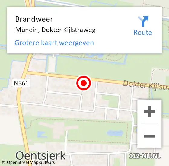 Locatie op kaart van de 112 melding: Brandweer Mûnein, Dokter Kijlstraweg op 20 oktober 2023 11:30
