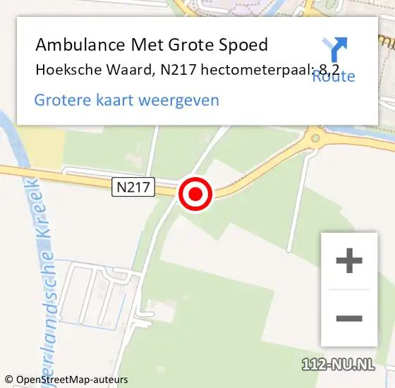 Locatie op kaart van de 112 melding: Ambulance Met Grote Spoed Naar Hoeksche Waard, N217 hectometerpaal: 8,2 op 20 oktober 2023 12:47
