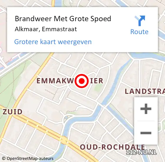 Locatie op kaart van de 112 melding: Brandweer Met Grote Spoed Naar Alkmaar, Emmastraat op 20 oktober 2023 12:57