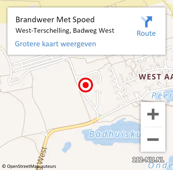 Locatie op kaart van de 112 melding: Brandweer Met Spoed Naar West-Terschelling, Badweg West op 20 oktober 2023 13:19
