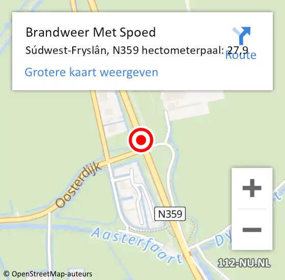 Locatie op kaart van de 112 melding: Brandweer Met Spoed Naar Súdwest-Fryslân, N359 hectometerpaal: 27,9 op 20 oktober 2023 13:30