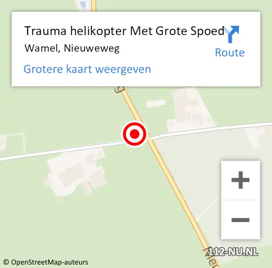 Locatie op kaart van de 112 melding: Trauma helikopter Met Grote Spoed Naar Wamel, Nieuweweg op 20 oktober 2023 14:37