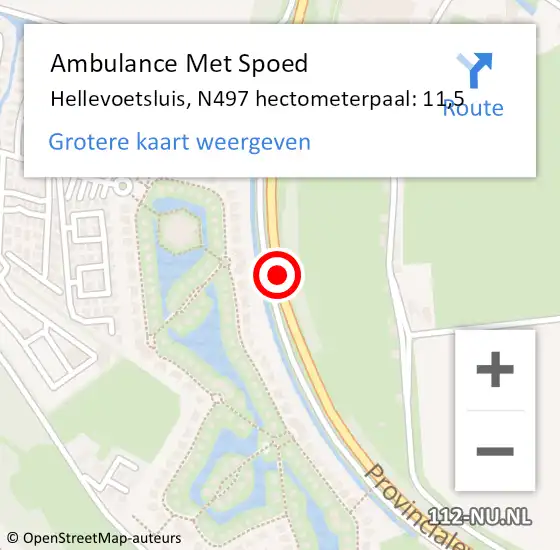 Locatie op kaart van de 112 melding: Ambulance Met Spoed Naar Hellevoetsluis, N497 hectometerpaal: 11,5 op 20 oktober 2023 15:08