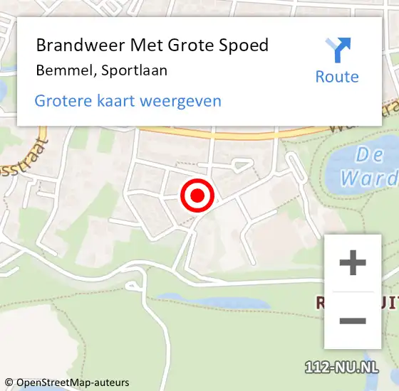Locatie op kaart van de 112 melding: Brandweer Met Grote Spoed Naar Bemmel, Sportlaan op 20 oktober 2023 15:26