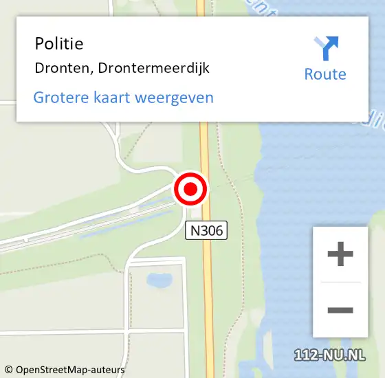 Locatie op kaart van de 112 melding: Politie Dronten, Drontermeerdijk op 20 oktober 2023 15:44