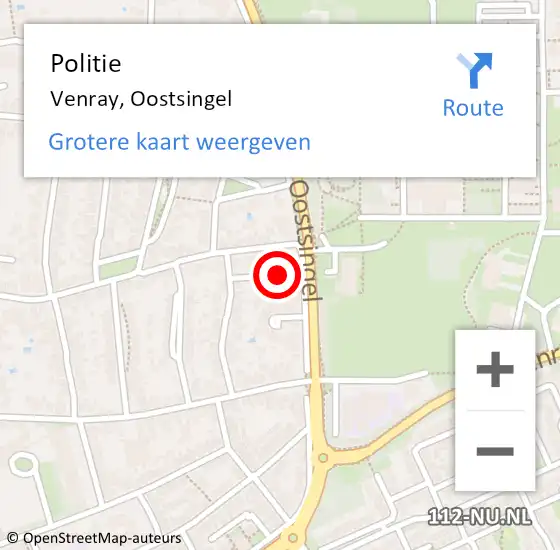 Locatie op kaart van de 112 melding: Politie Venray, Oostsingel op 20 oktober 2023 16:59