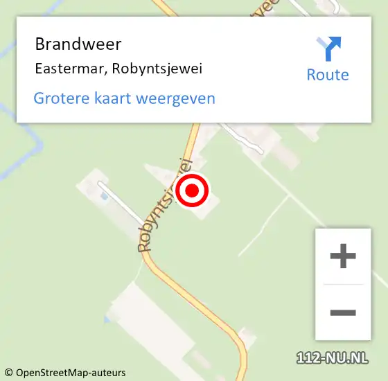 Locatie op kaart van de 112 melding: Brandweer Eastermar, Robyntsjewei op 20 oktober 2023 17:00