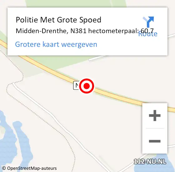 Locatie op kaart van de 112 melding: Politie Met Grote Spoed Naar Midden-Drenthe, N381 hectometerpaal: 60,7 op 20 oktober 2023 18:30