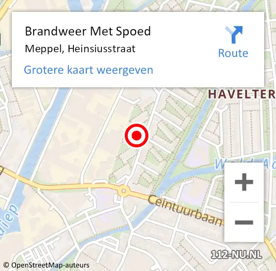 Locatie op kaart van de 112 melding: Brandweer Met Spoed Naar Meppel, Heinsiusstraat op 20 oktober 2023 19:07