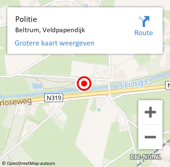 Locatie op kaart van de 112 melding: Politie Beltrum, Veldpapendijk op 20 oktober 2023 19:21