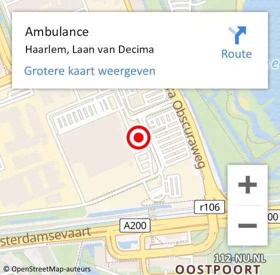 Locatie op kaart van de 112 melding: Ambulance Haarlem, Laan van Decima op 20 oktober 2023 20:16