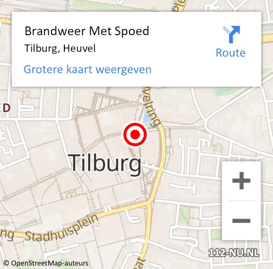 Locatie op kaart van de 112 melding: Brandweer Met Spoed Naar Tilburg, Heuvel op 20 oktober 2023 20:18
