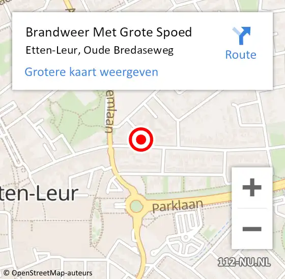 Locatie op kaart van de 112 melding: Brandweer Met Grote Spoed Naar Etten-Leur, Oude Bredaseweg op 20 oktober 2023 21:46