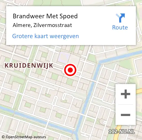 Locatie op kaart van de 112 melding: Brandweer Met Spoed Naar Almere, Zilvermosstraat op 20 oktober 2023 22:06