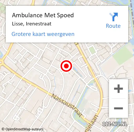 Locatie op kaart van de 112 melding: Ambulance Met Spoed Naar Lisse, Irenestraat op 20 oktober 2023 22:12