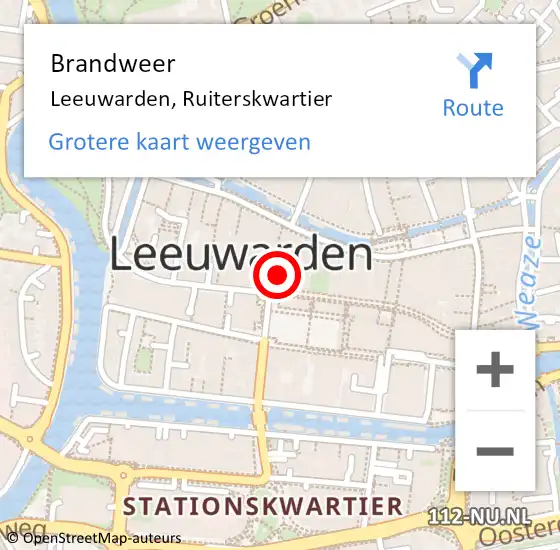 Locatie op kaart van de 112 melding: Brandweer Leeuwarden, Ruiterskwartier op 20 oktober 2023 22:32