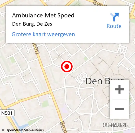Locatie op kaart van de 112 melding: Ambulance Met Spoed Naar Den Burg, De Zes op 20 oktober 2023 23:40