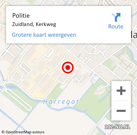Locatie op kaart van de 112 melding: Politie Zuidland, Kerkweg op 21 oktober 2023 00:27