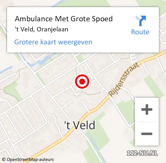 Locatie op kaart van de 112 melding: Ambulance Met Grote Spoed Naar 't Veld, Oranjelaan op 21 oktober 2023 02:01