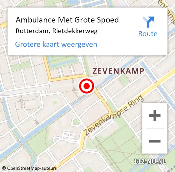 Locatie op kaart van de 112 melding: Ambulance Met Grote Spoed Naar Rotterdam, Rietdekkerweg op 21 oktober 2023 04:50