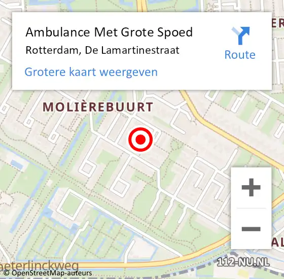 Locatie op kaart van de 112 melding: Ambulance Met Grote Spoed Naar Rotterdam, De Lamartinestraat op 21 oktober 2023 05:33
