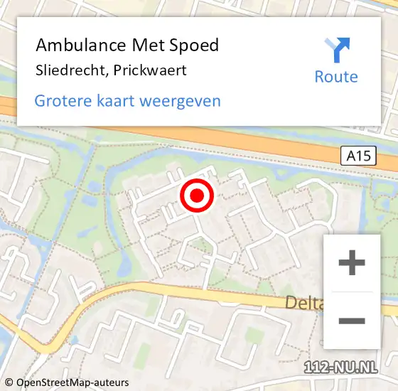 Locatie op kaart van de 112 melding: Ambulance Met Spoed Naar Sliedrecht, Prickwaert op 21 oktober 2023 08:23