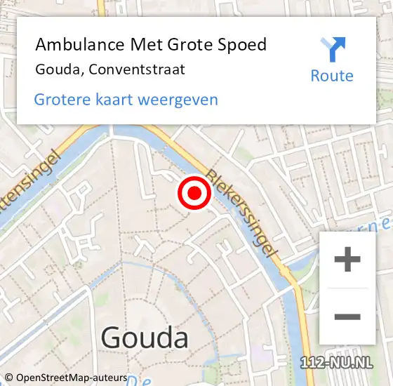 Locatie op kaart van de 112 melding: Ambulance Met Grote Spoed Naar Gouda, Conventstraat op 21 oktober 2023 09:46