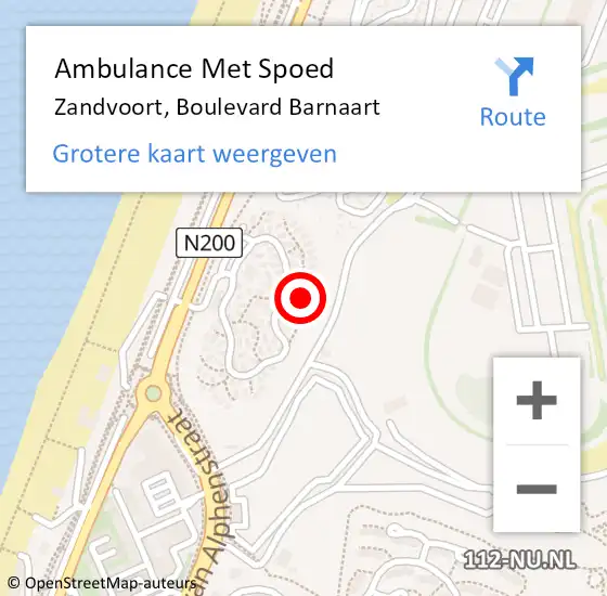 Locatie op kaart van de 112 melding: Ambulance Met Spoed Naar Zandvoort, Boulevard Barnaart op 21 oktober 2023 10:24