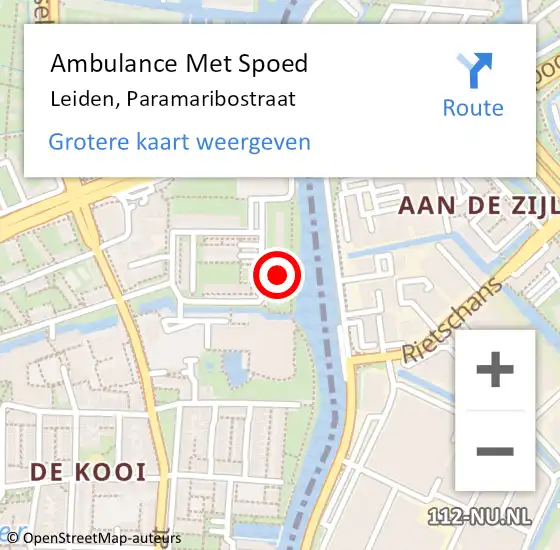 Locatie op kaart van de 112 melding: Ambulance Met Spoed Naar Leiden, Paramaribostraat op 21 oktober 2023 10:29