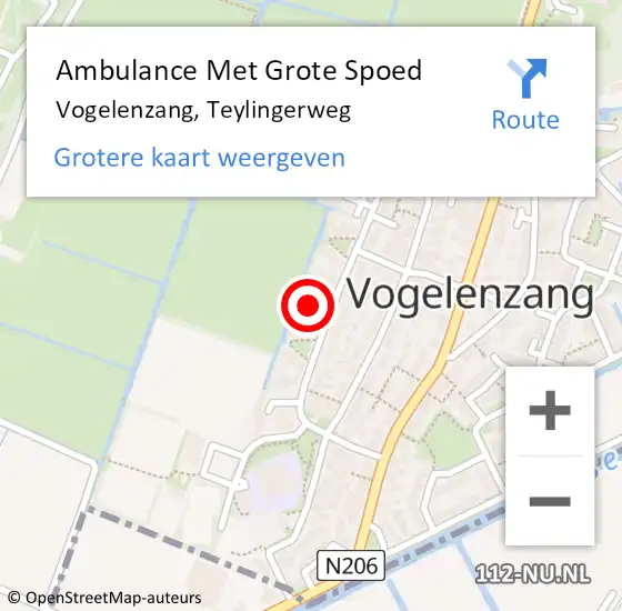 Locatie op kaart van de 112 melding: Ambulance Met Grote Spoed Naar Vogelenzang, Teylingerweg op 21 oktober 2023 10:31