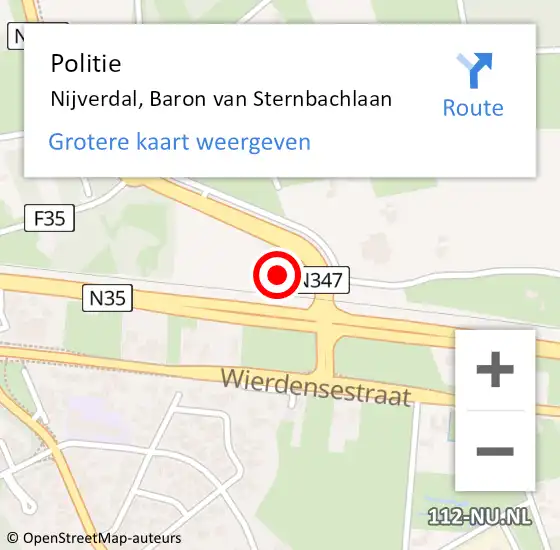 Locatie op kaart van de 112 melding: Politie Nijverdal, Baron van Sternbachlaan op 21 oktober 2023 12:02