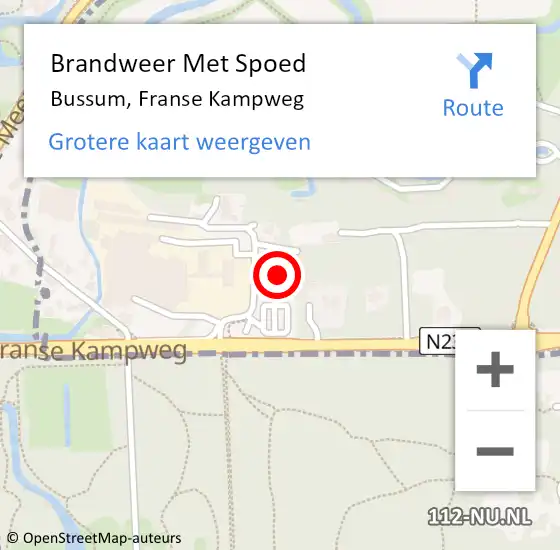 Locatie op kaart van de 112 melding: Brandweer Met Spoed Naar Bussum, Franse Kampweg op 21 oktober 2023 12:26