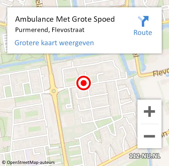 Locatie op kaart van de 112 melding: Ambulance Met Grote Spoed Naar Purmerend, Flevostraat op 21 oktober 2023 13:04
