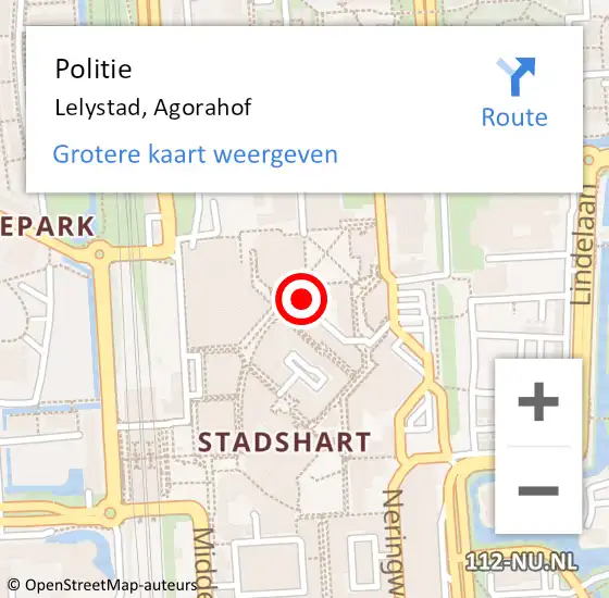 Locatie op kaart van de 112 melding: Politie Lelystad, Agorahof op 21 oktober 2023 13:36