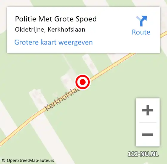 Locatie op kaart van de 112 melding: Politie Met Grote Spoed Naar Oldetrijne, Kerkhofslaan op 21 oktober 2023 14:38