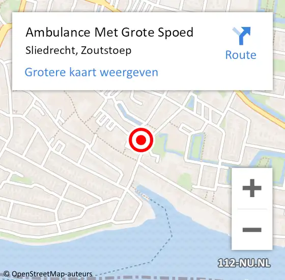 Locatie op kaart van de 112 melding: Ambulance Met Grote Spoed Naar Sliedrecht, Zoutstoep op 21 oktober 2023 16:40