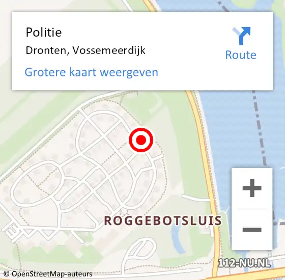 Locatie op kaart van de 112 melding: Politie Dronten, Vossemeerdijk op 21 oktober 2023 17:27