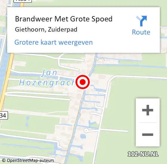 Locatie op kaart van de 112 melding: Brandweer Met Grote Spoed Naar Giethoorn, Zuiderpad op 21 oktober 2023 17:56