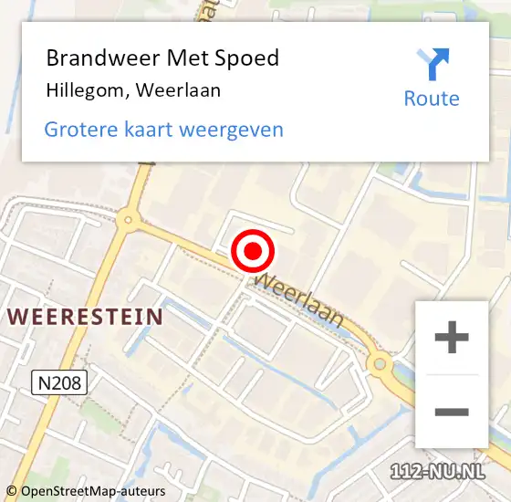 Locatie op kaart van de 112 melding: Brandweer Met Spoed Naar Hillegom, Weerlaan op 21 oktober 2023 18:03