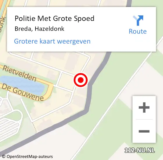 Locatie op kaart van de 112 melding: Politie Met Grote Spoed Naar Breda, Hazeldonk op 21 oktober 2023 19:32