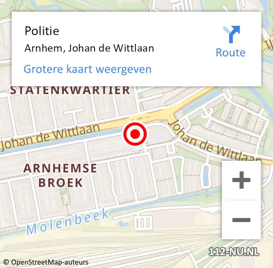Locatie op kaart van de 112 melding: Politie Arnhem, Johan de Wittlaan op 21 oktober 2023 19:51
